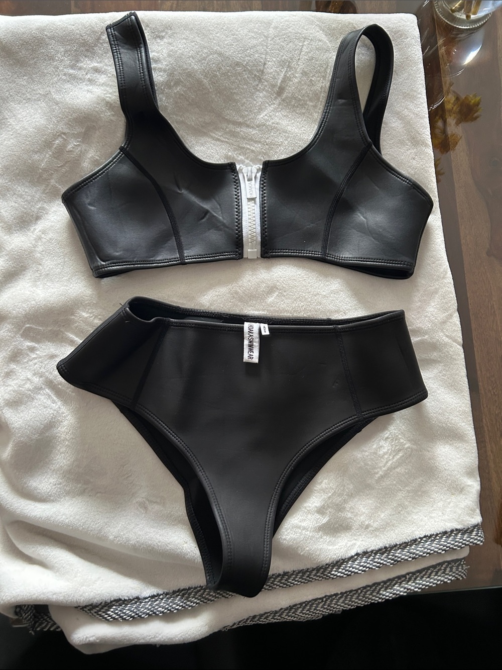 Hoaka Black Top with White Front Zip and button - swimming suits